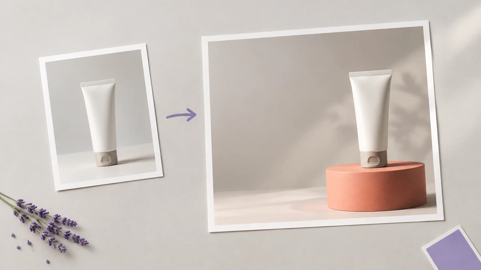 A product photo turned into an ad scene with open space left for a headline