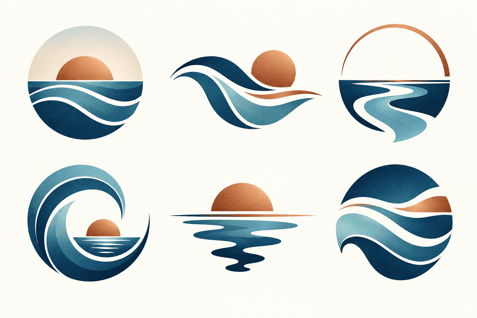 Illustrative fictional symbol concepts for logo exploration, not cleared trademarks or final vector files