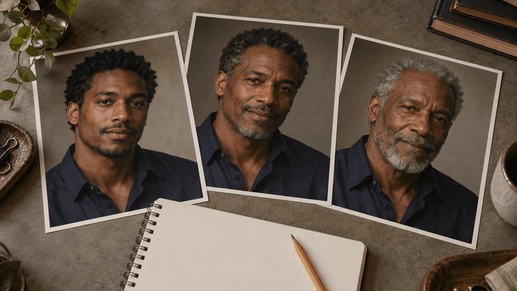 Fictional character age exploration for a story mood board