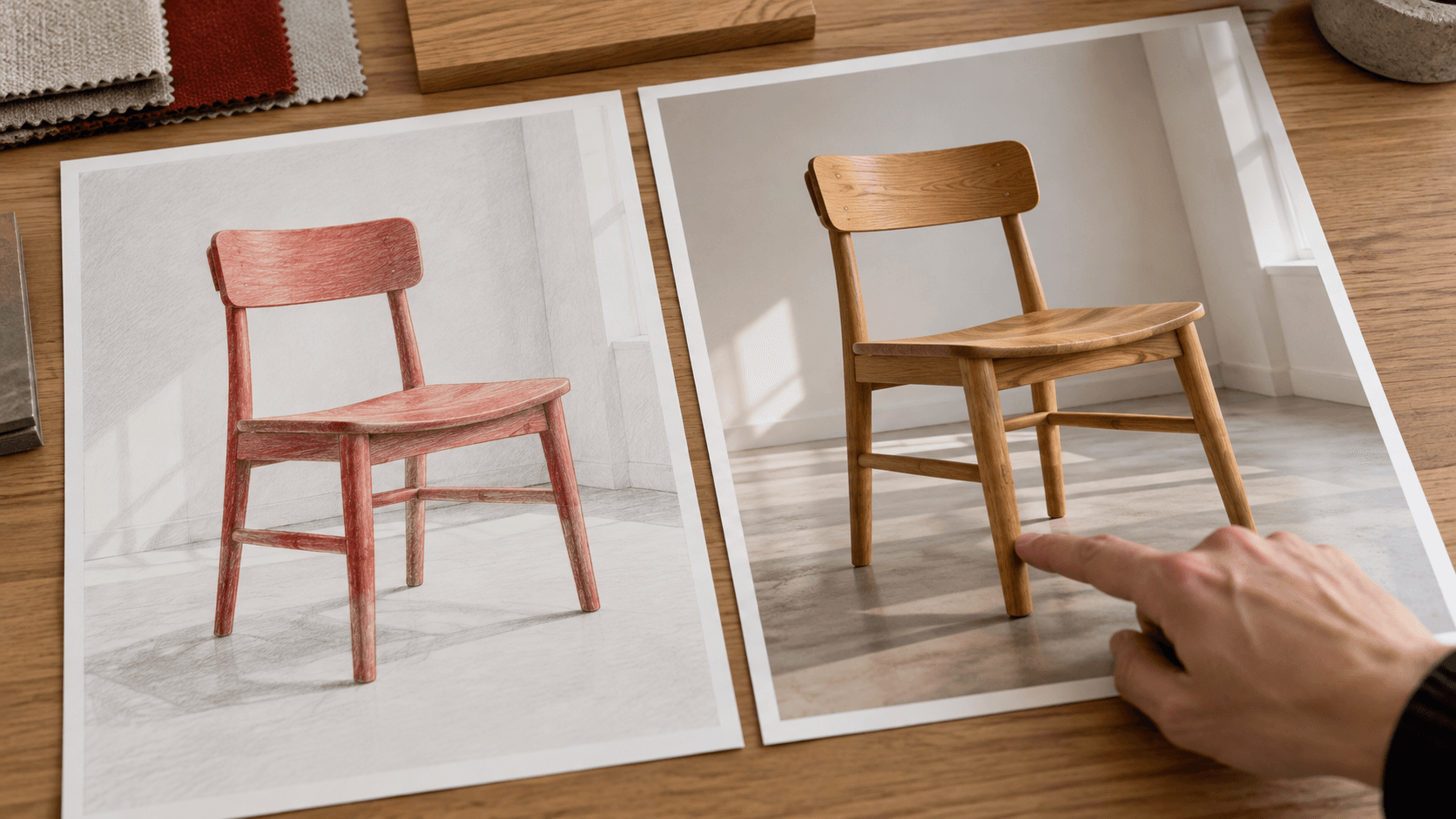 Comparing a sketch reference with an interpreted chair rendering