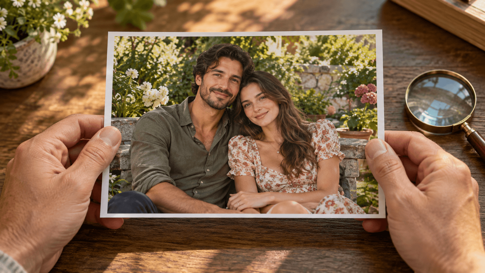 Reviewing faces and hands in a printed generated couple portrait