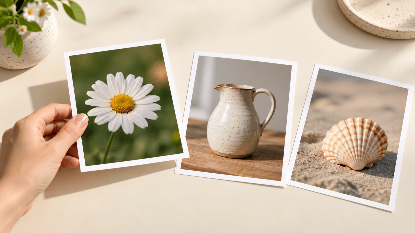 Selecting a clear daisy photograph from printed references