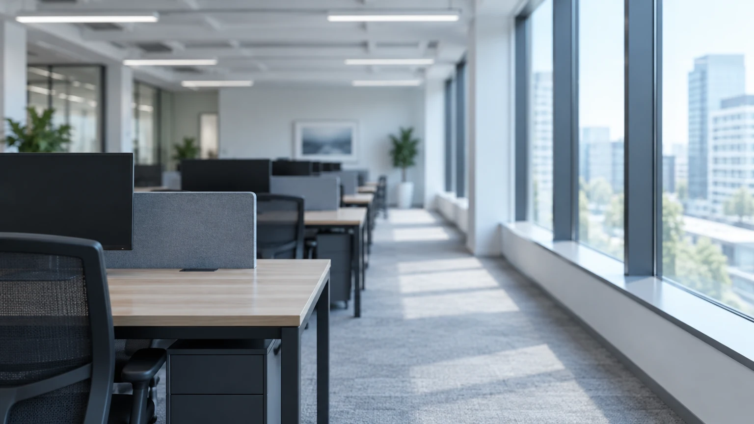 AI generated background: Open-plan office, 16:9
