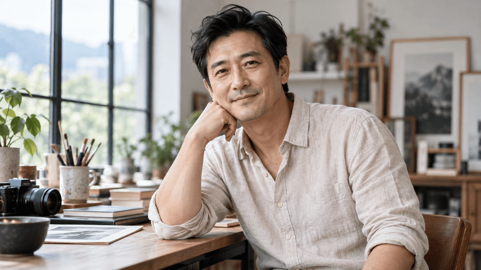 Creator biography portrait concept in a studio setting