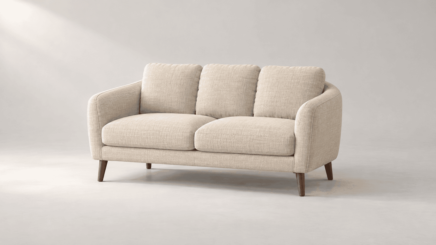 Cream linen sofa reference with walnut legs
