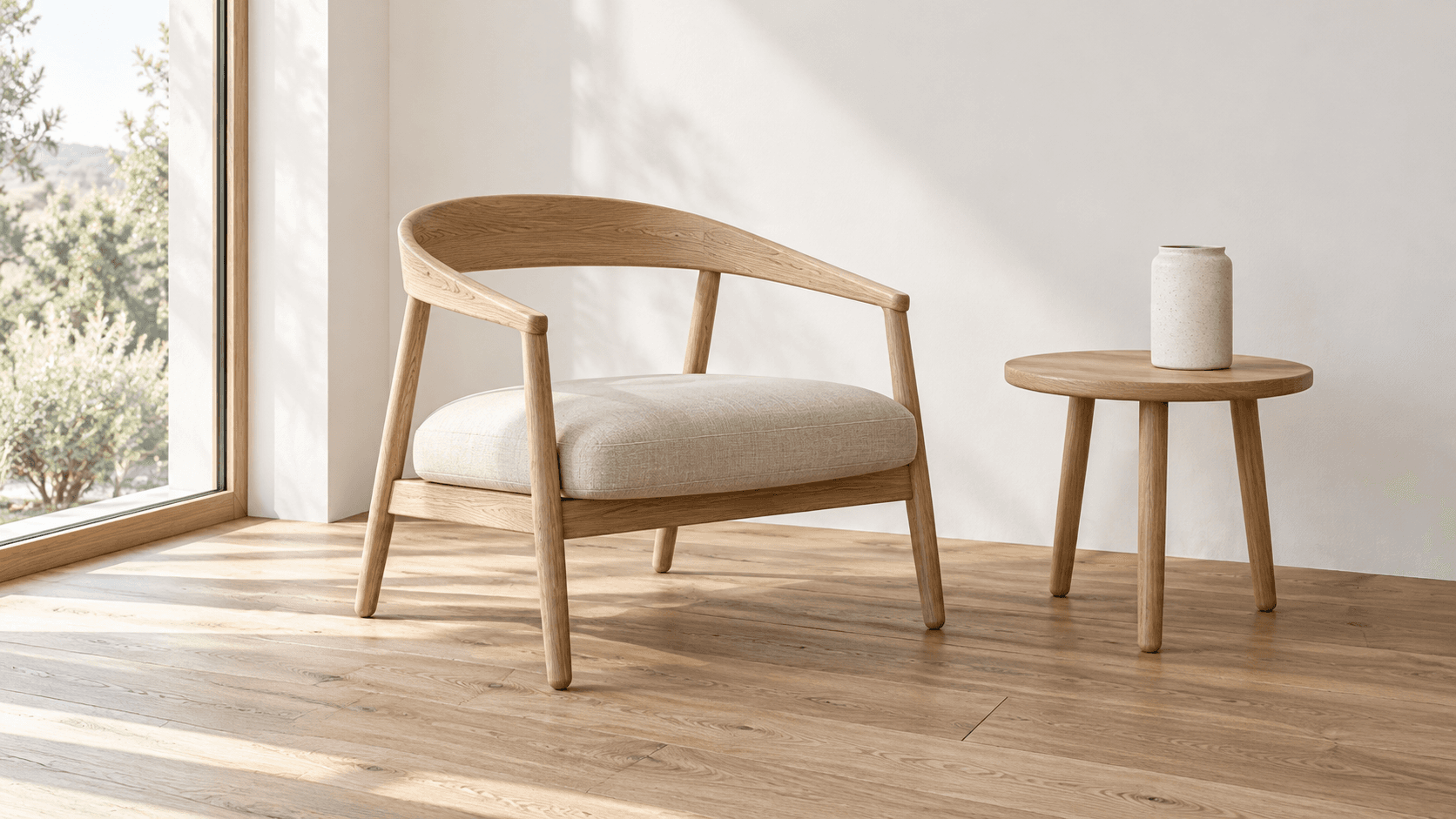 Photographic chair-and-table concept corresponding to the sketch composition