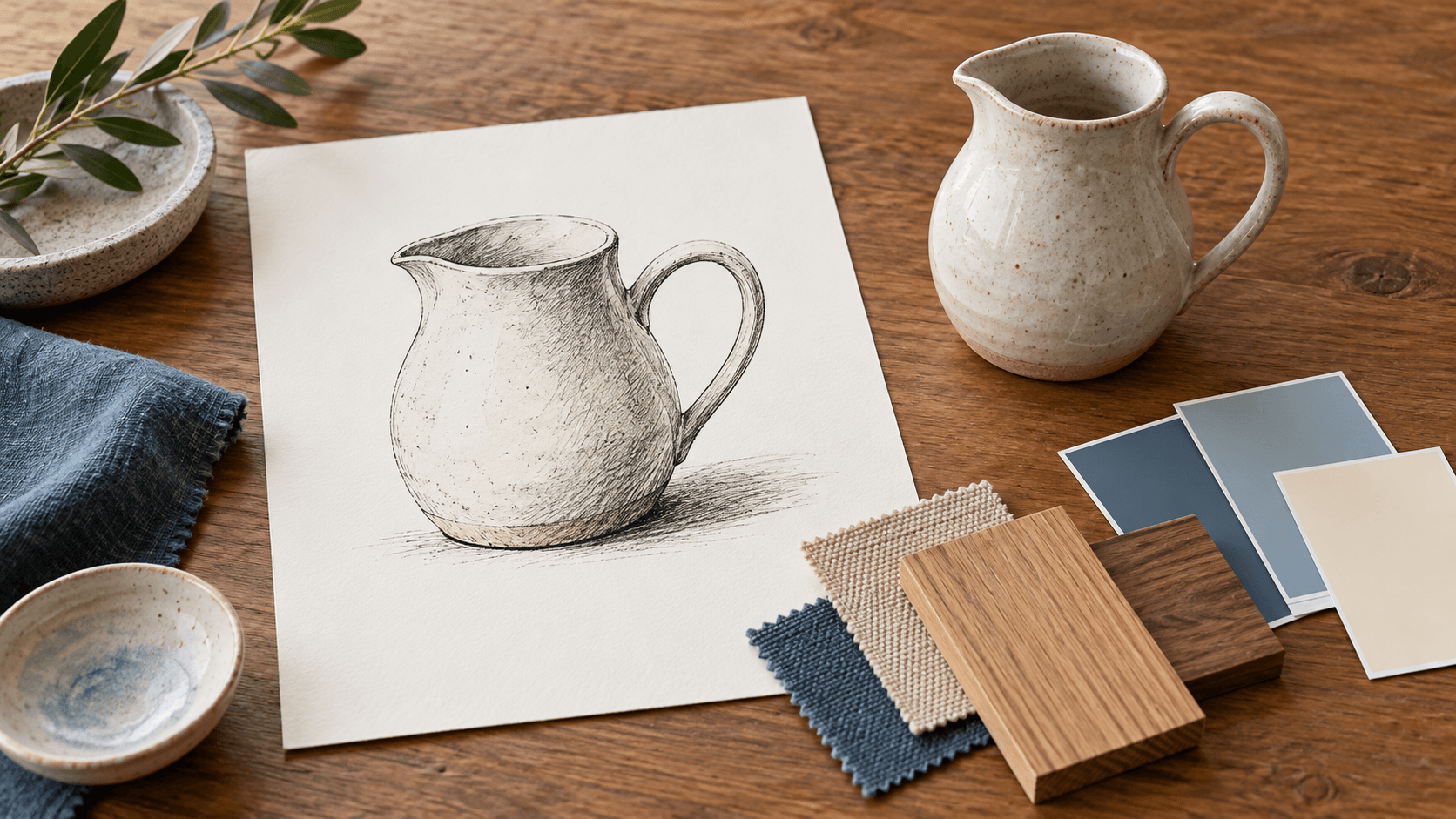 Planning a palette and material direction for a jug sketch
