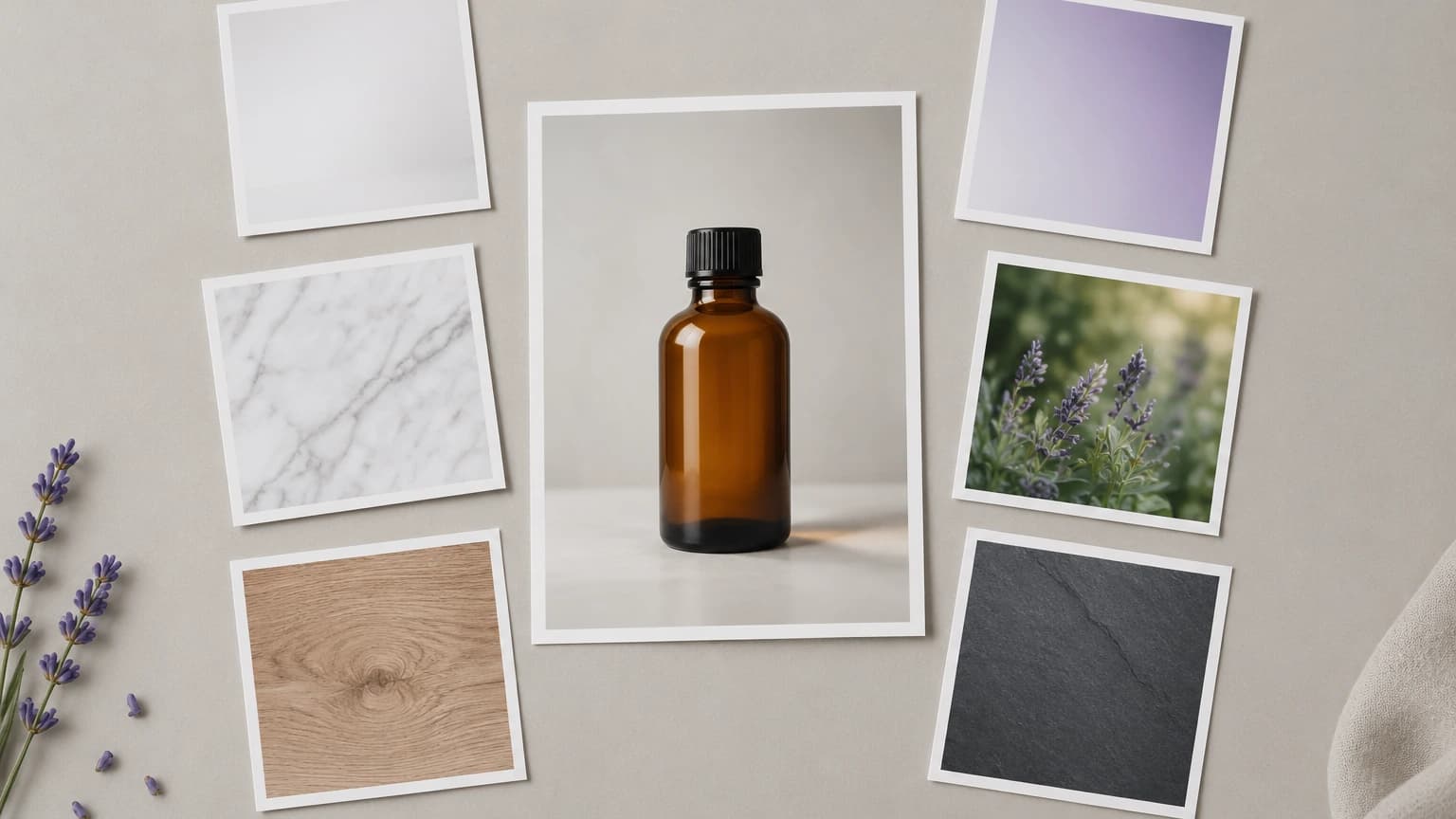 A product photo surrounded by six scene preset swatches