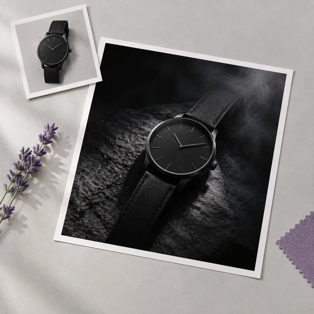 A product on dark textured slate with a single side light
