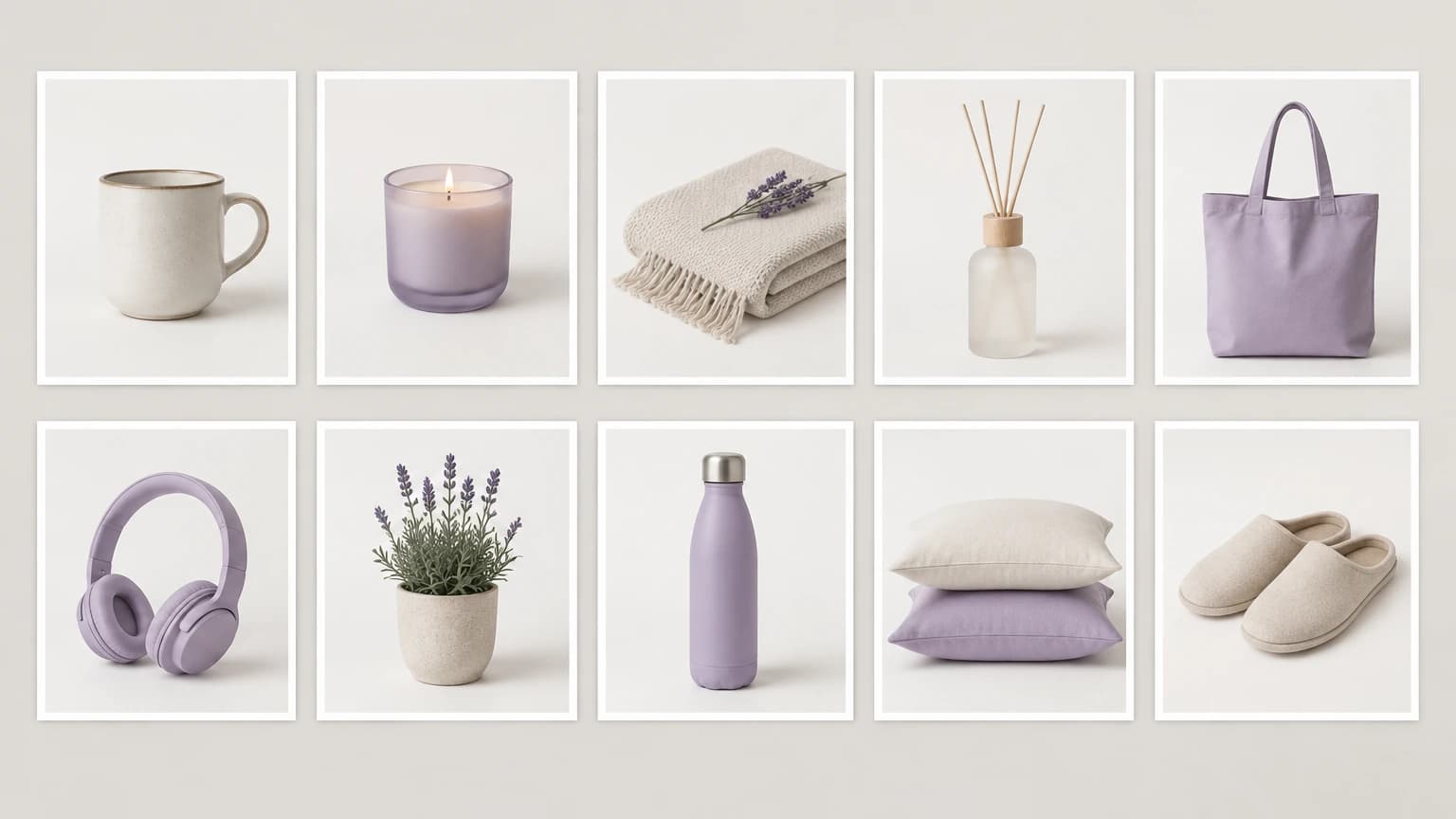 A long row of product photos in one consistent catalog look