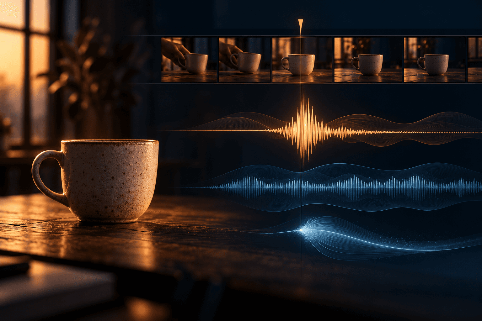 Illustrative video moment with layered sound waveforms; not playable or verified audio