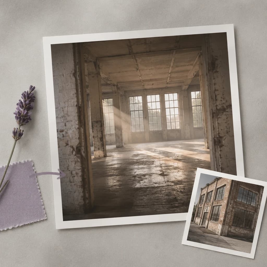 A walkthrough of an empty loft toward tall windows