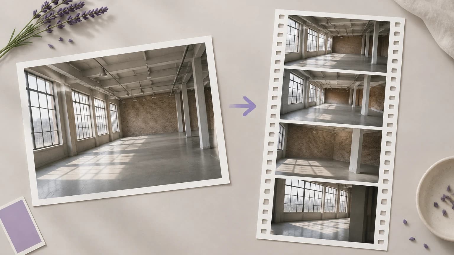 A location scout photo turned into preview frames