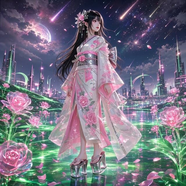 Grok Imagine Video Prompt with Meteor Shower and Neon Roses โ video poster