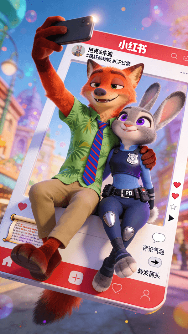 Nick and Judy Xiaohongshu-Style Fourth-Wall-Breaking Selfie — output