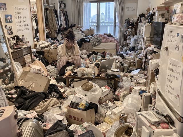 Social Media Post - Despairing Woman in Messy Apartment — output