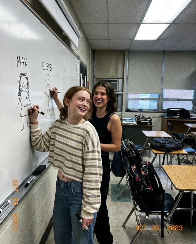 Low-Quality Candid Smartphone Photo of Sadie Sink and Millie Bobby Brown — output