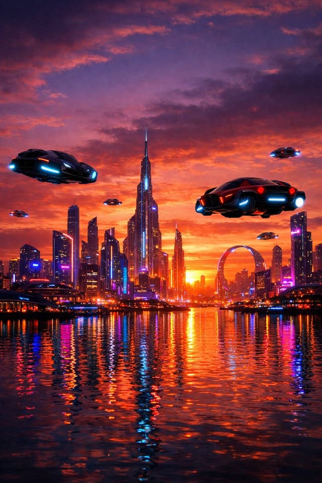 Futuristic City Skyline at Sunset Prompt — output