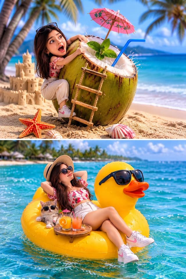 Social Media Post - Whimsical Tropical Split-Screen Vacation — output