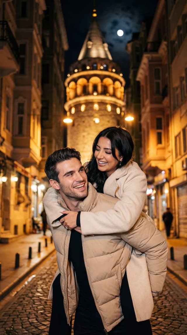 Romantic Nighttime Piggyback in front of Galata Tower — output