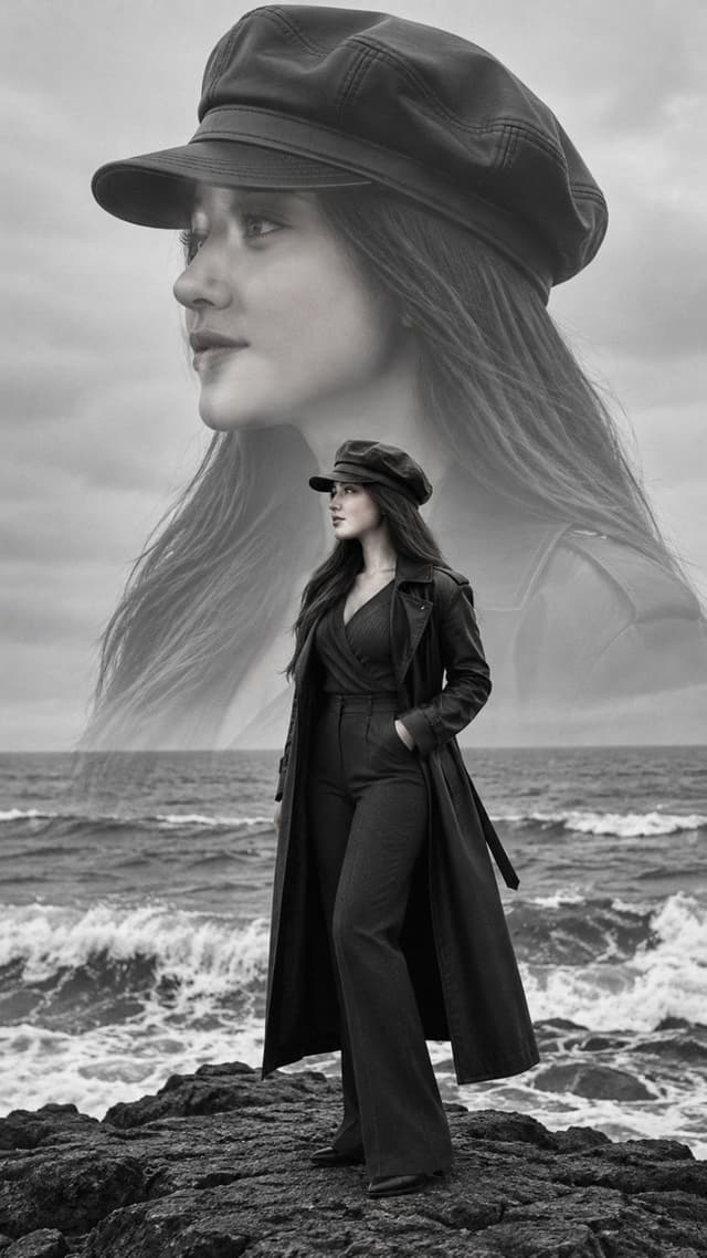 Social Media Post - Cinematic Monochrome Double Exposure Fashion Portrait Prompt — output