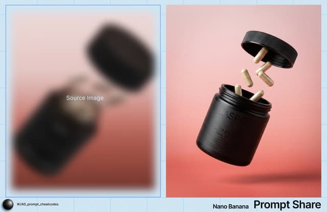 E-commerce Main Image - Commercial Product Shot of Levitating Supplement Jar and Capsules — output