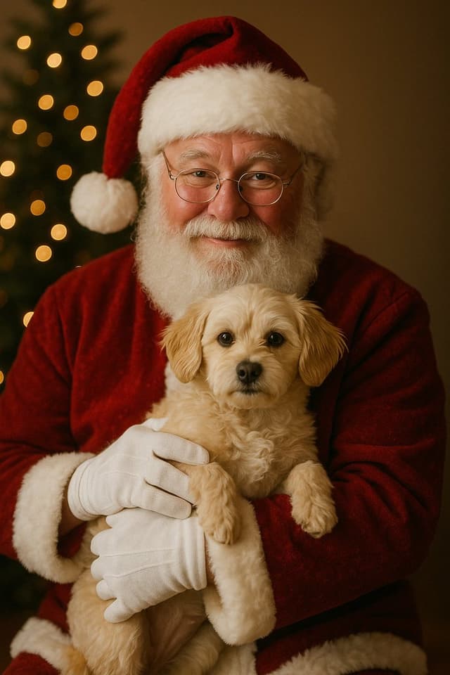 Simple Christmas dog and Santa image prompt — output