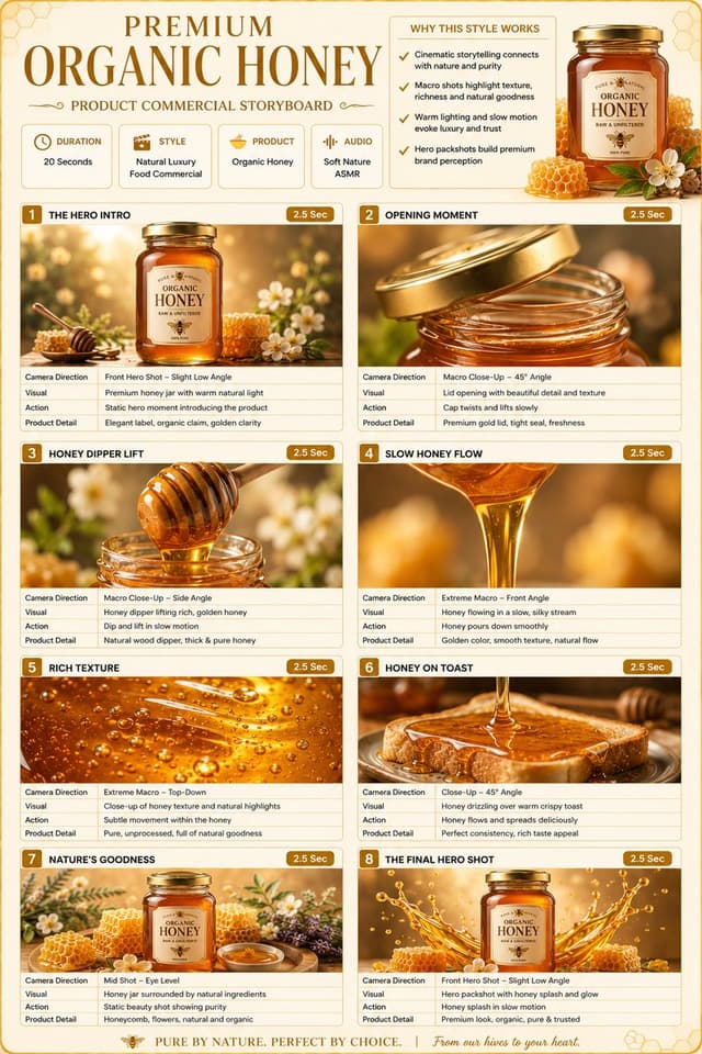 Comic / Storyboard - Premium Organic Honey Commercial Storyboard — output