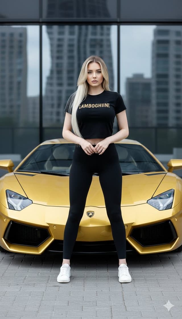Gold Lamborghini Fashion Shoot Prompt — output