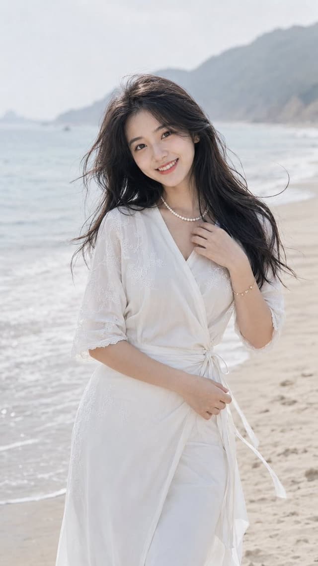 Social Media Post - East Asian Woman Seaside Portrait — output