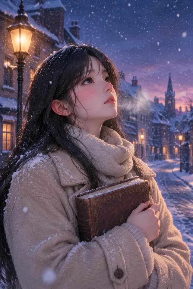 YouTube Thumbnail - Anime Girl in Snowy European Street — output