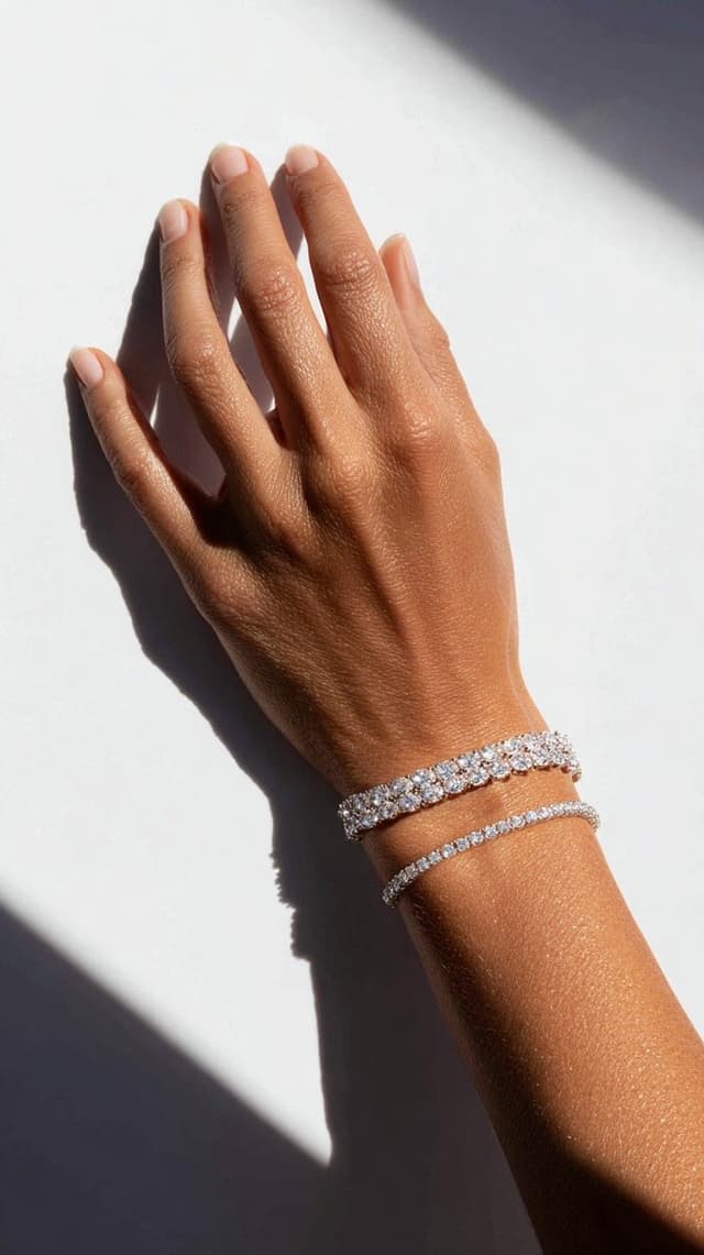 Hyper-realistic photo of a hand with diamond bracelets — output