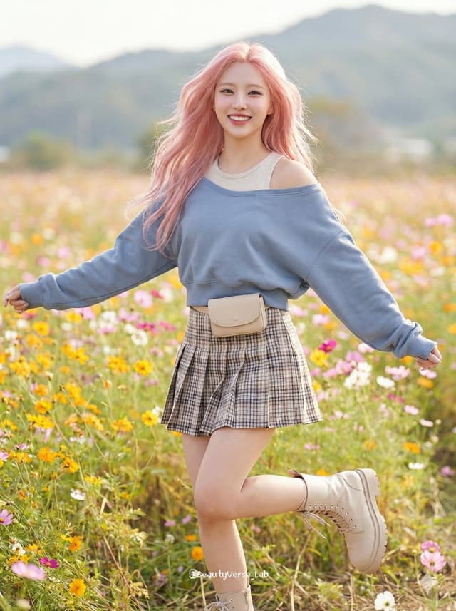 Social Media Post - Dynamic K-Pop Idol Running in a Flower Field — output