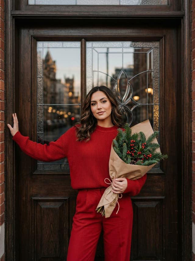 Profile / Avatar - Woman in Festive Red Sweater Portrait — output