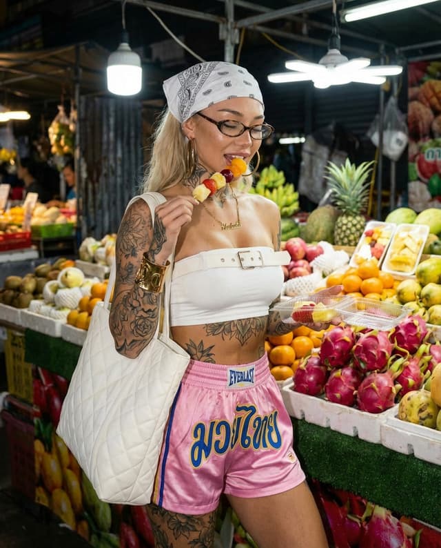 Photorealistic Night Market Street Portrait Prompt — output