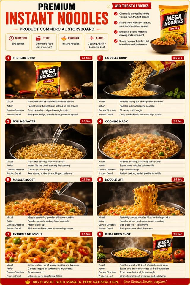 Comic / Storyboard - Premium Instant Noodles Ad Storyboard — output