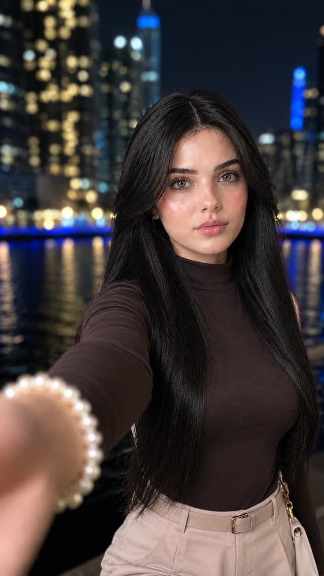Profile / Avatar - Korean Girl Nighttime City Skyline Selfie — output