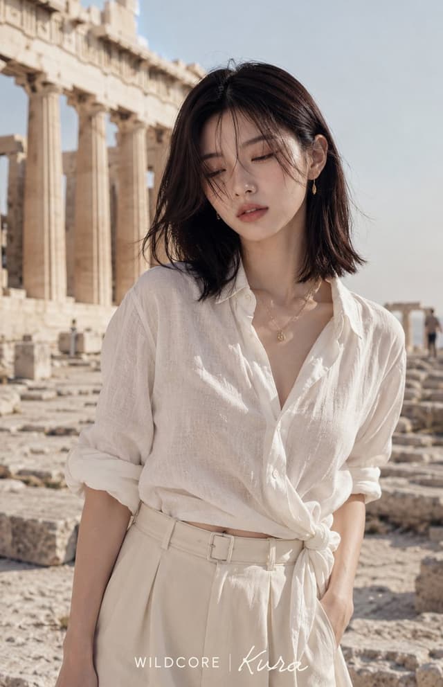 Product Marketing - Linen Fashion Portrait at Greek Ruins — output