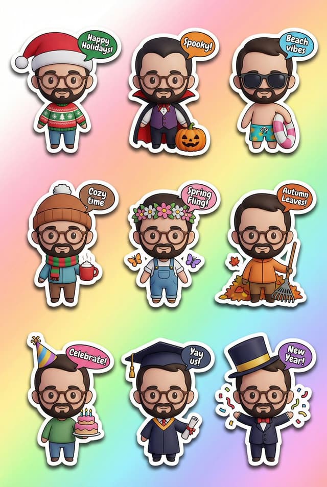 3D Kawaii Seasonal Sticker Sheet — output