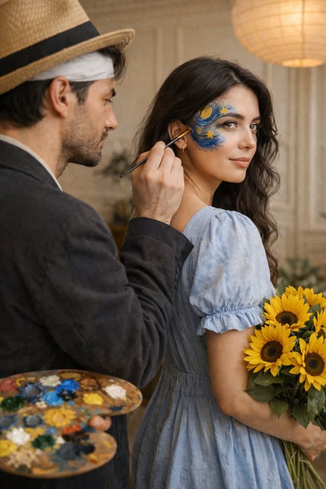 Cinematic Editorial Couple Portrait with Starry Night Face Paint — output