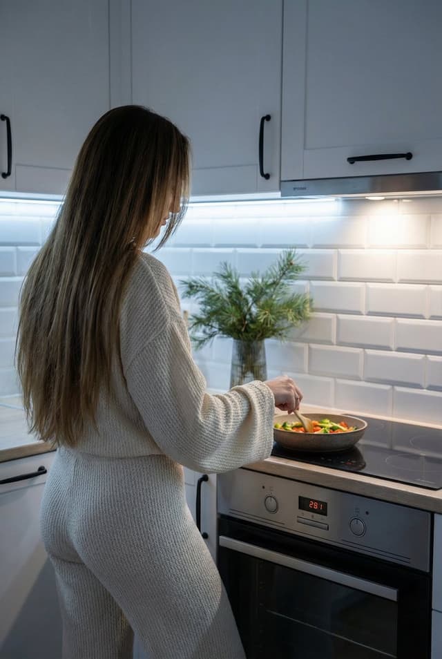 Social Media Post - Candid Shot of Woman Cooking in Modern Kitchen — output