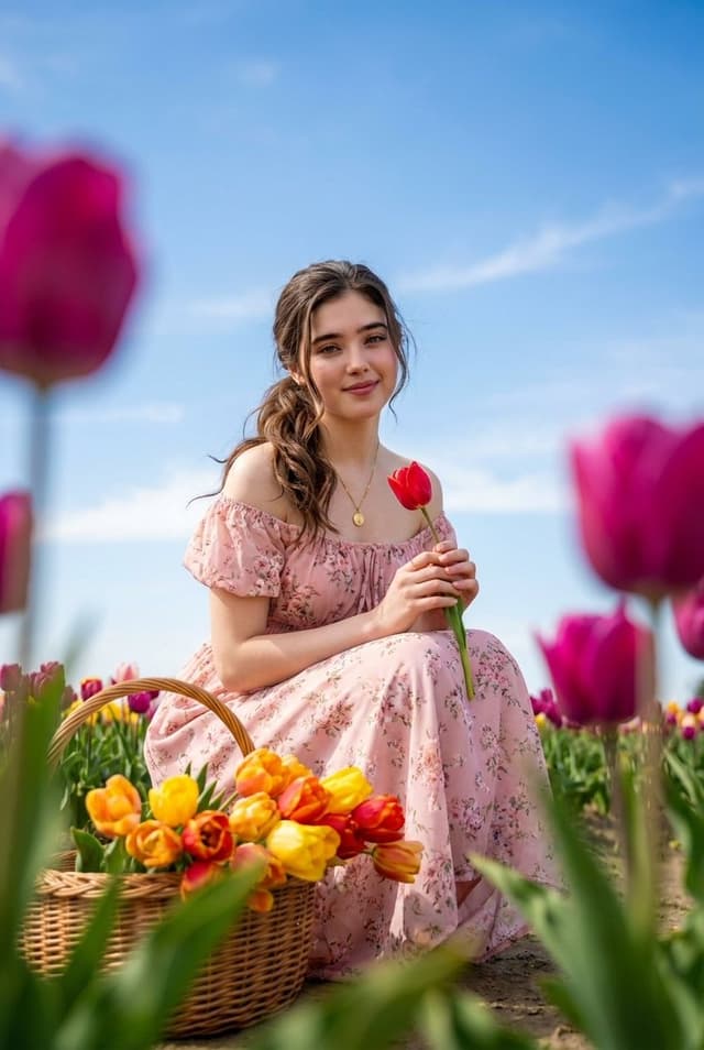 Profile / Avatar - Brunette Woman in Tulip Field Portrait — output