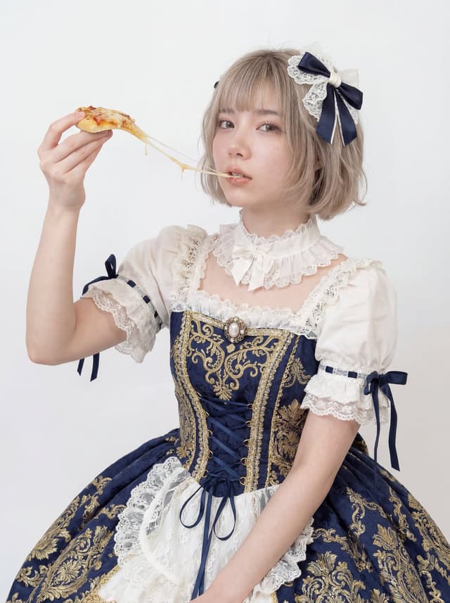 Professional Studio Headshot: Woman Eating Pizza — output