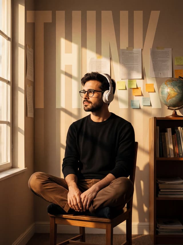 Cinematic Portrait with Window Shadows and Typography Overlay — output