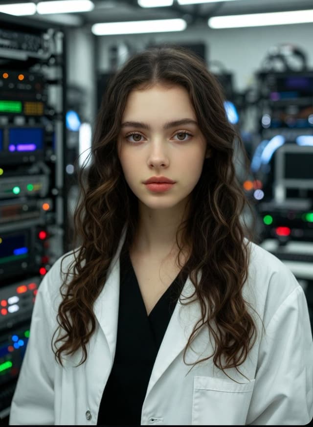 Infographic / Edu Visual - Photorealistic Scientist in Futuristic AI Lab — output