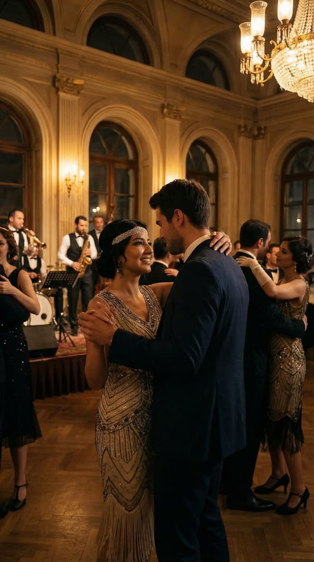 Historical romantic editorial of a couple dancing in 1920s Istanbul — output