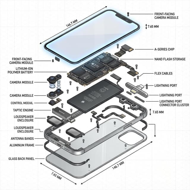 Exploded View Technical Diagram of an iPhone — output