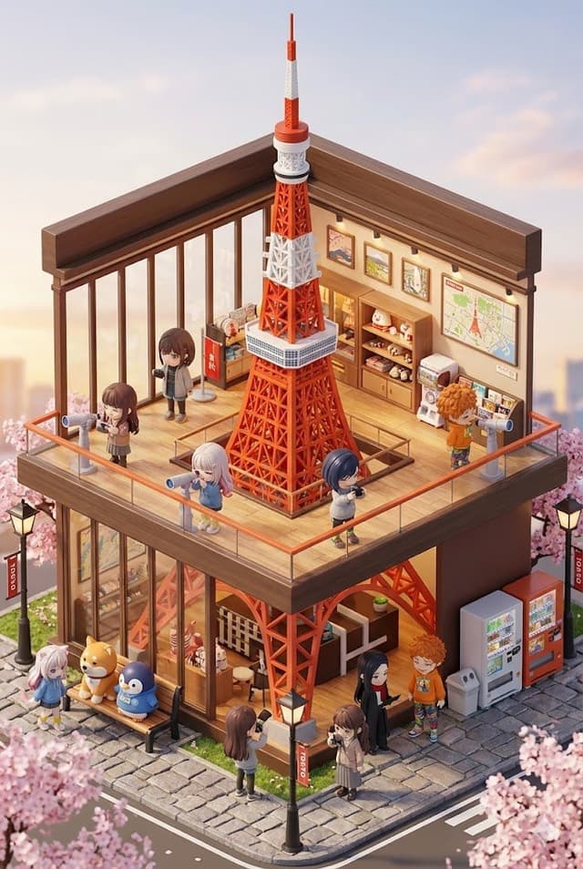 3D chibi miniature travel spot concept prompt — output