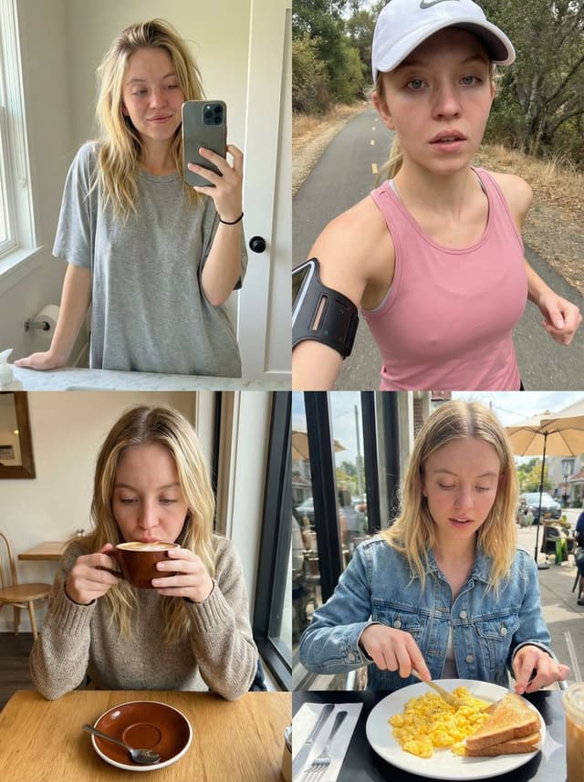 Sydney Sweeney Morning Routine 2x2 Grid Prompt — output