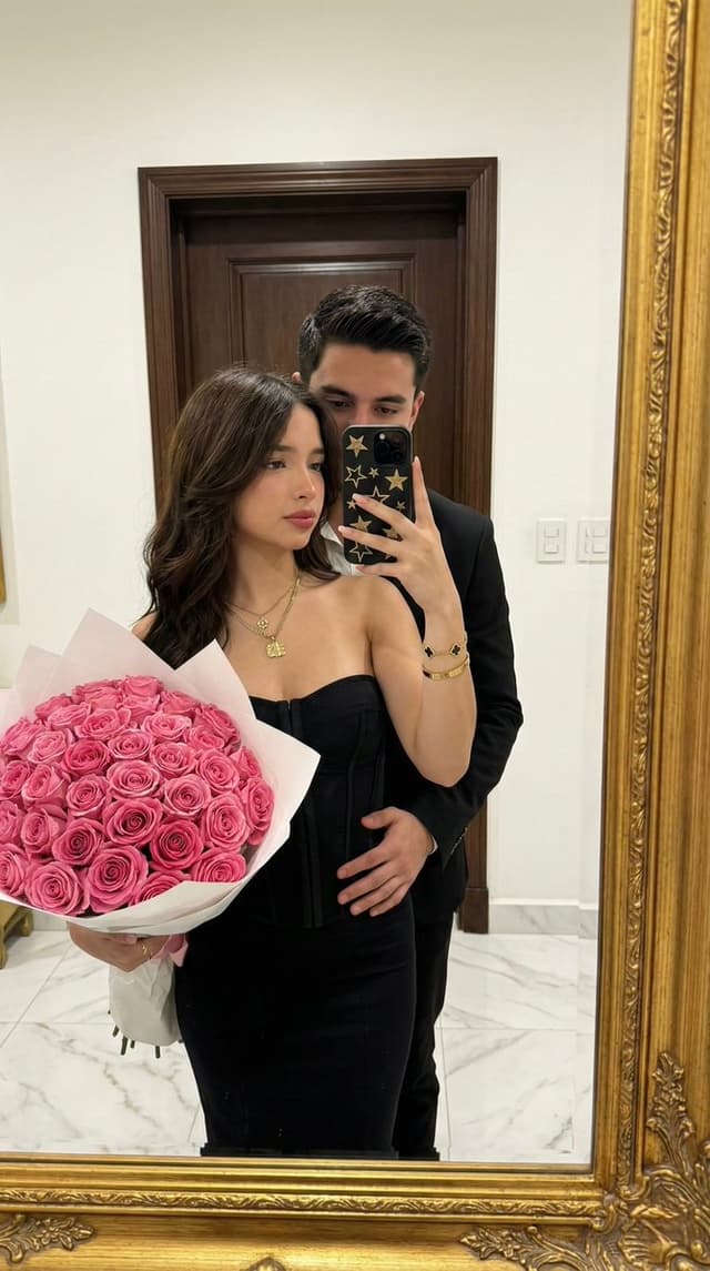 Social Media Post - High-Fidelity Mirror Selfie with Valentine's Roses and Identity Lock — output